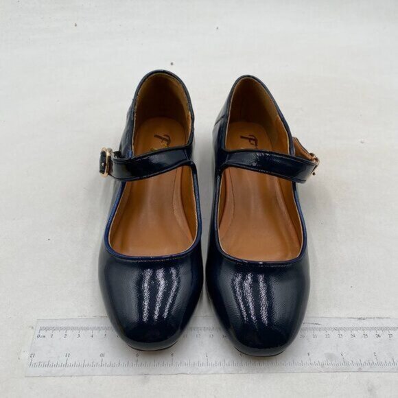 FYS Women Round Toe Mary Janes Cute Slim Strap Ballet Flats Comfy Black Shoes - Picture 3 of 8